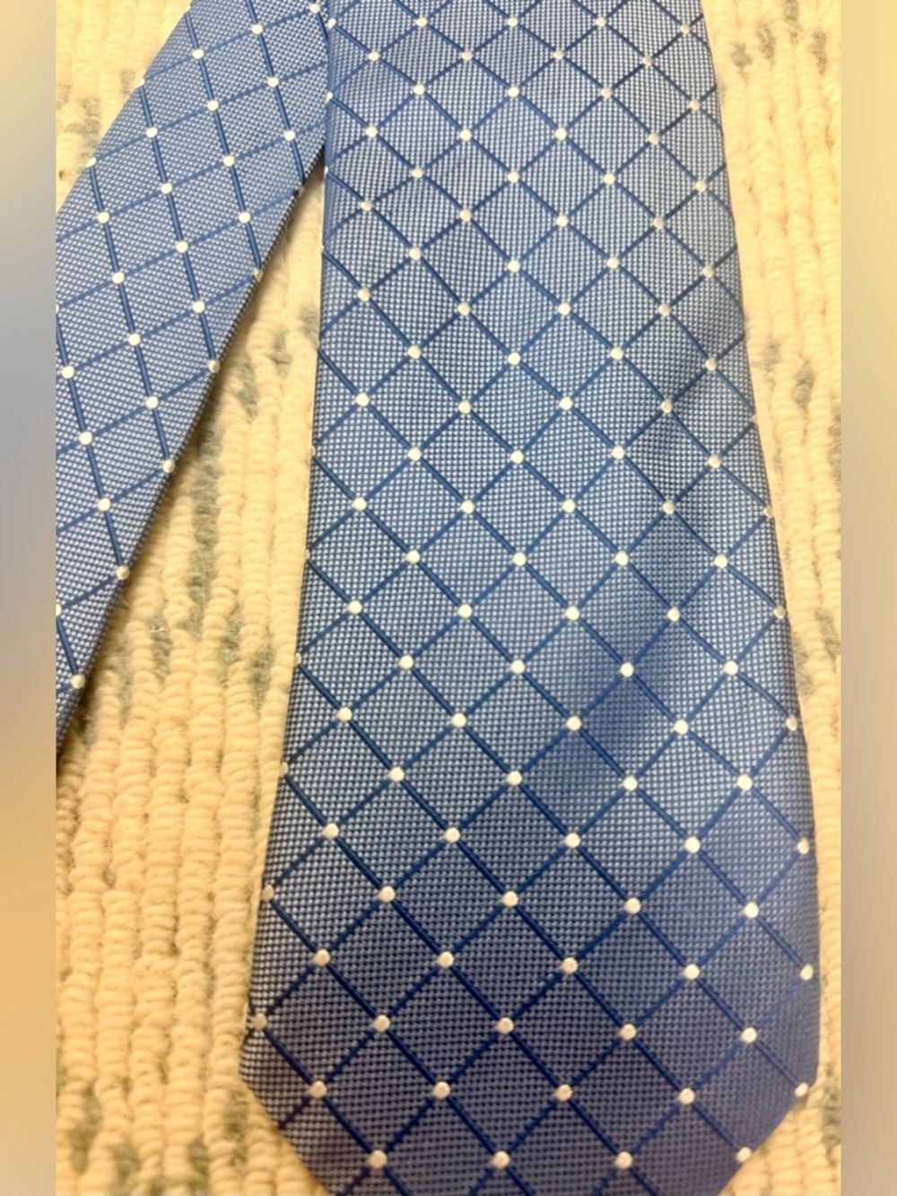 HENRY JACOBSON 100% Silk Handmade Blue Diamond Geometric Pattern Men’s Necktie - Picture 6 of 12